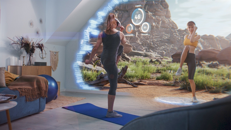 A yoga session opening onto a desert view